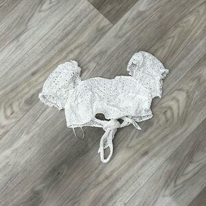 White Eyelet Crop Top with Puff Sleeves